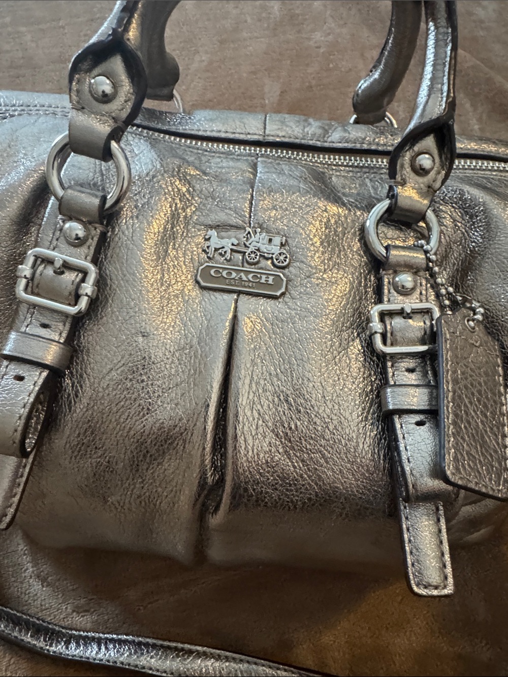 Coach Madison Metallic Silver Leather Satchel with Removable Strap - Picture 2 of 9